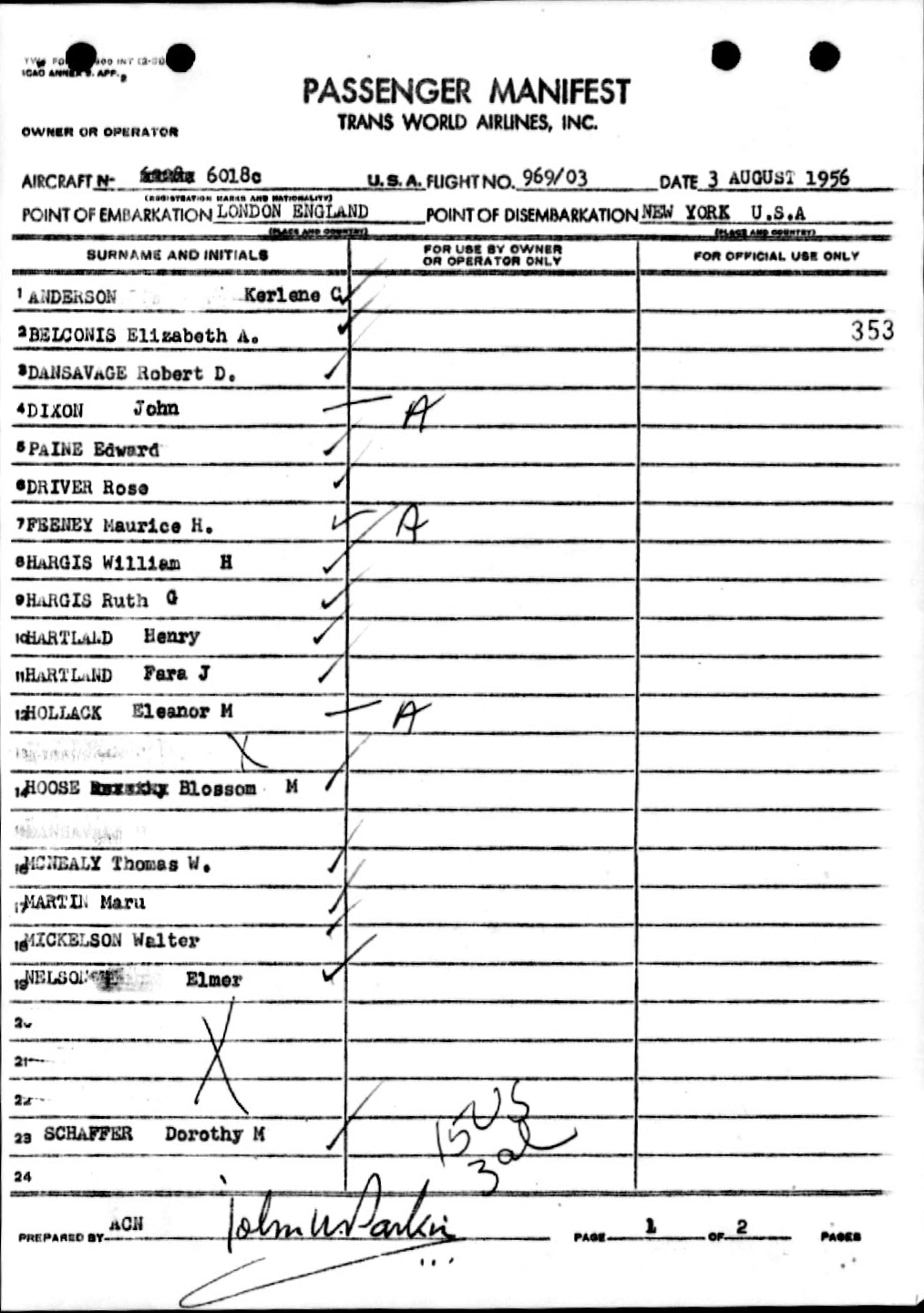 [TWA Passenger Manifest]